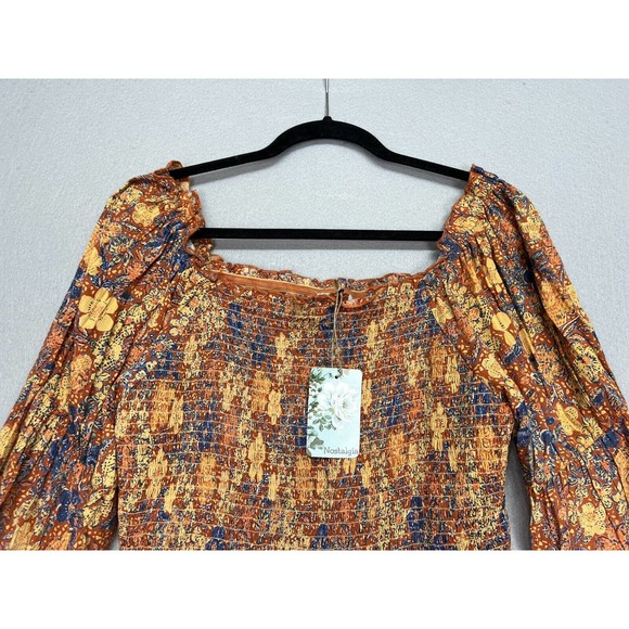 NWT Nostalgia Women’s Boho Long Sleeve Mini Orange Dress Size Large - Picture 3 of 16